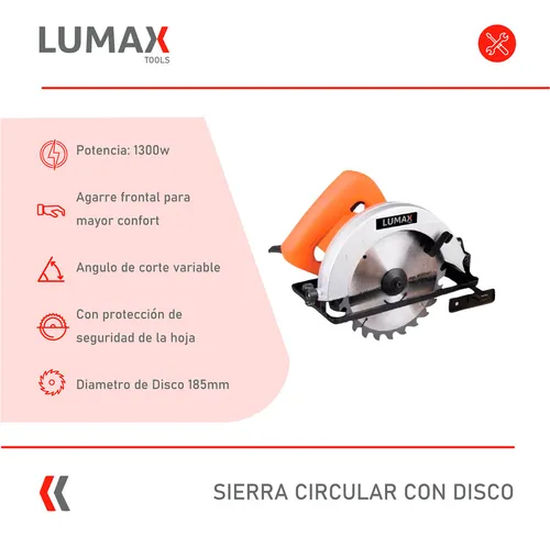 Sierra Circular Lumax Zgs-608 1300w 185mm 4500rpm C/disco Frecuencia 50hz