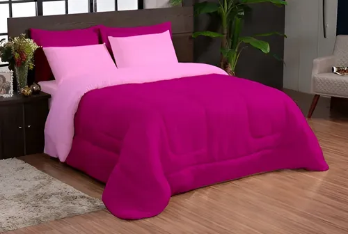 Kit Edredom Ternura Casal Queen + 4 Peças Dupla Face Pink/rosa - Liso