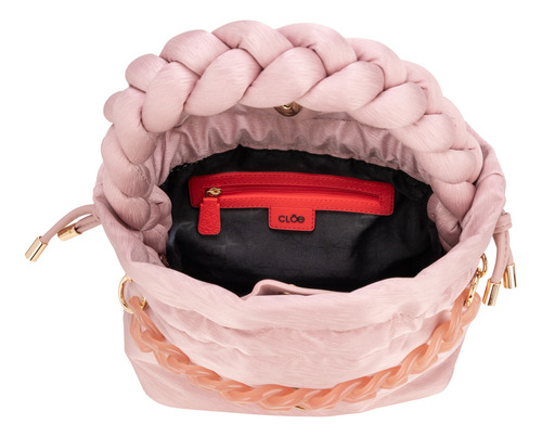 Bolsa Drawstring Cloe Para Mujer Textil Asa Entrelazada Color Rosa