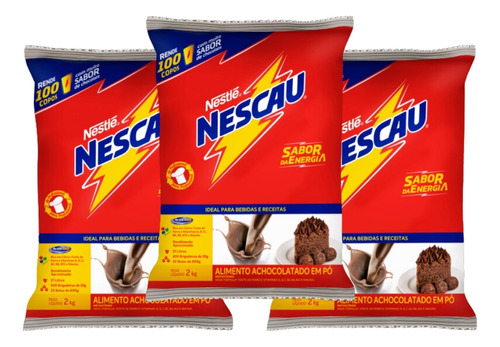 Kit 3 Achocolatado Em Pó Nescau Chocolate Nestlé Pacote