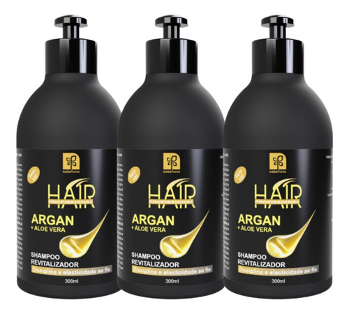 Shampoo Hair Prof. Argan Aloe Vera 300ml Natuflores Kit 3un