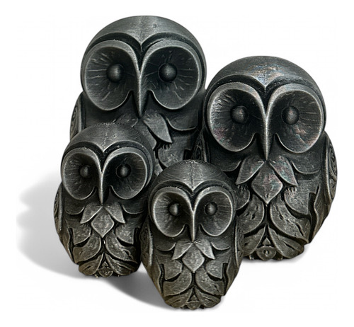 Set Familia De Búhos Decoración Feng Shui Almabuddha Plateado