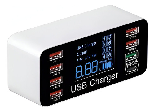 Cargador Usb 8 Puertos 3.0 Pantalla Led 40w Tipo C