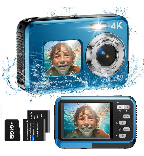 Camara Subacuatica, Camara Impermeable 4k Con Tarjeta De 64 