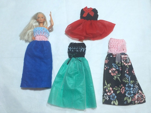  Ropa Vestido X 4 Para Barbie O Similar Muñeca Princesa Azul