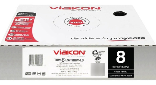 Cable Viakon 100 Mts. Cal. 8 100% Cobre Thw-ls/thhw-ls