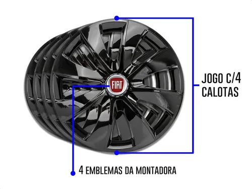 Jogo 4 Carlotas Esportiva Aro 13 Prime Fiat Palio Uno Preto/Prata