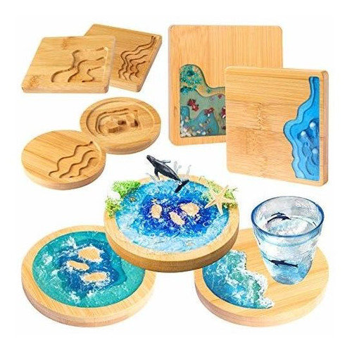 Molde Para Resina Juego De Posavasos De Madera Kit De Artesa