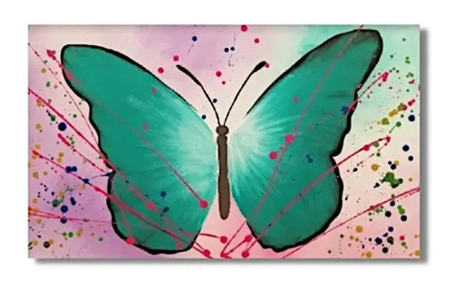 Cuadro Decorativo Mariposa Verde Turquesa Pintado A Mano