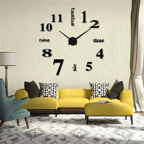 Diy Clock Reloj Para Pared 3d Grande Negro Gran Diseño Moderno