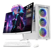 Computadora Escritorio Completa Xtreme PC Gaming AMD Radeon Vega 8 Ryzen 7 16GB SSD 500GB Monitor Curvo 27 100Hz WIFI White rendimiento básico para juegos casuales, trabajo y estudio