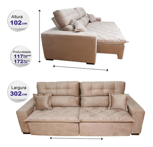 Sofá retráctil y reclinable de 3,02 m Inbox Confort Castor Bed