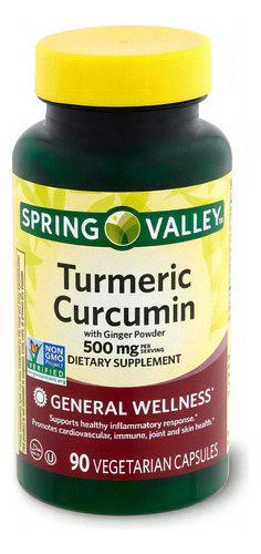 Turmeric Curcumin Cúrcuma 500mg (90 Cápsulas) Spring Valley Sabor Sin Sabor