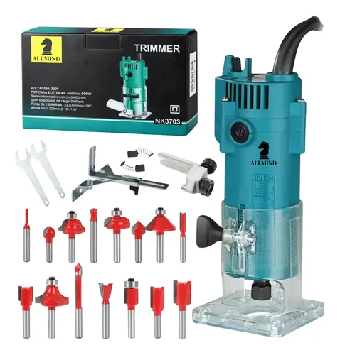 Kit Tupia Laminadora Allmind 600W com 15 Fresas, para Madeira e