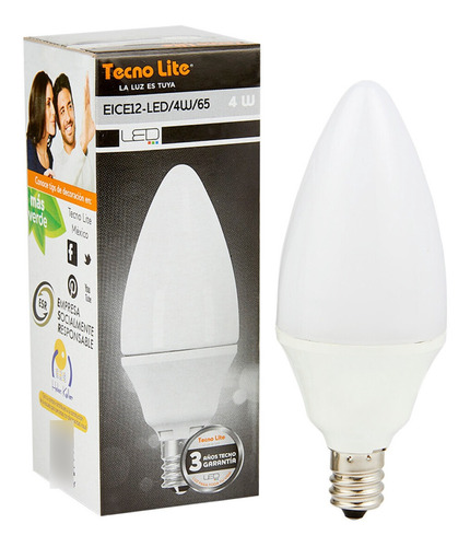 Foco Bombilla Led En Vela 6500k 4w Blanco Tecnolite