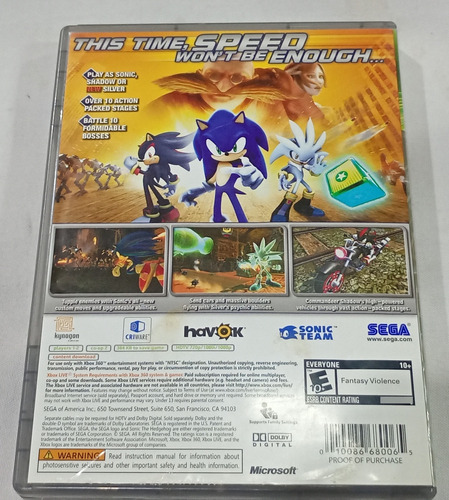 Sonic The Hedgehog Xbox 360 Físico (Usado)