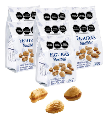 Galleta Figuras 3 Sobre 100 C/u Avellana Almendra Cacahuate
