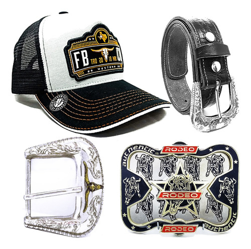 Kit De Luxo Bone Farm Bulls Cinto + 2 Fivelas Country 