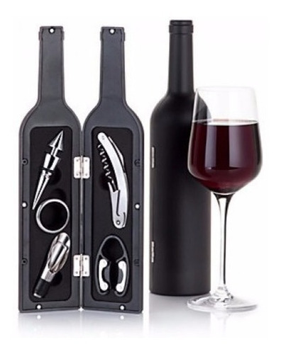 Set De 5 Pcs Sacacorcho Descorchador + Estuche Botella Vino