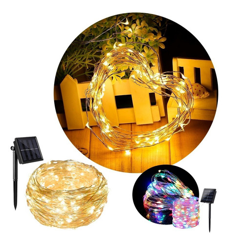 Guirnalda 100 Luces Exterior Solar Tira Led Navideñas 12m