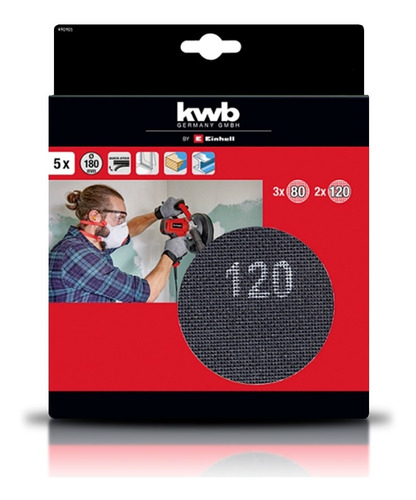Imagen 2 de 4 de Set Juego 5 Lijas 180mm Kwb P Lijadora Multiple Grano 80/120