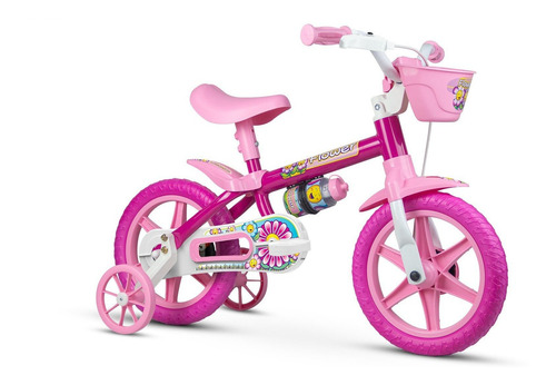 Bicicleta Infantil Aro 12 Rosa Flower - Nathor