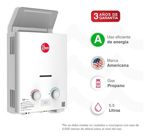 Calentador De Agua 5.5lt Gas Propano Tiro Natural Rheem