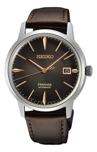 Seiko Reloj Automático De Banda De Cuero Marrón De Esfera Ma