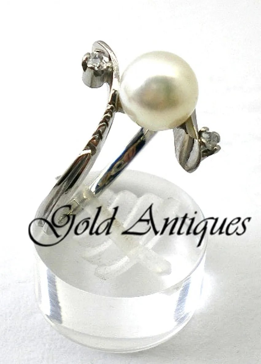 Anillo De Platino 950 Perla Natural Y Diamantes
