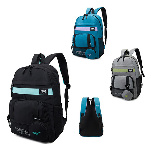 Mochila Deportiva Everlast Bolsillo Portanotebook Elegante Color Verde Diseño De La Tela Liso