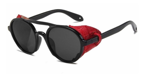 En Stock Abfa Shop Lentes Retro Punk Cuerina Negro Rojo