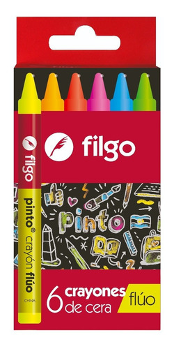 Crayones De Cera Filgo Fluo X 6 Lavables No Tóxicos Delmy