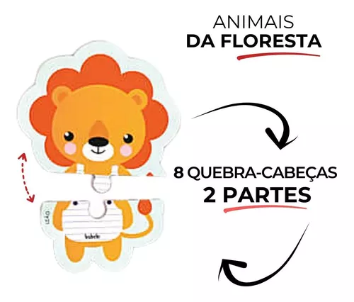 Quebra-Cabeça 2 Partes Animais da Floresta - Brinquedo educativo
