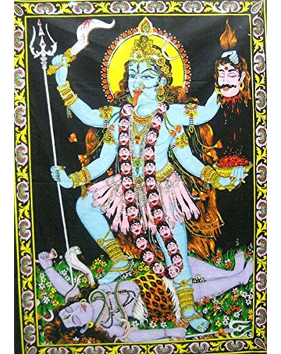 Diosa Kali Hindu Diosa Lentejuelas Batik Algodon Tapiz Par