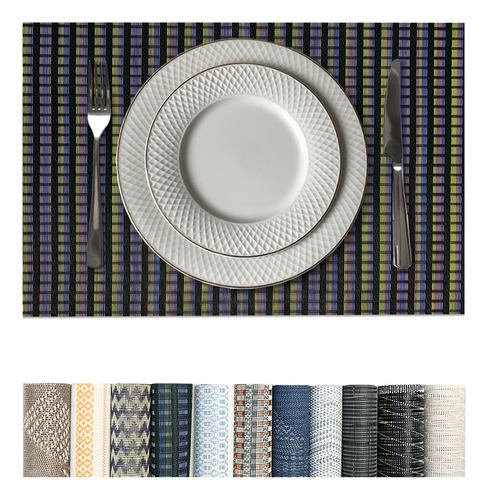 12 Jogo Americano Mesa Posta Luxo Impermeável Pvc Mz Mult Vr Cor M5 Azul Preto Amarelo Rosa Multi Mz Retangular