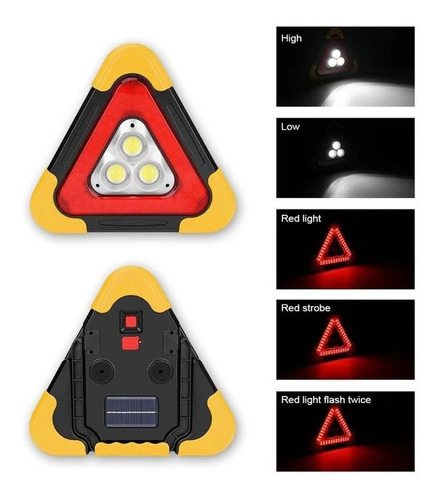 Luz Triángulo De Emergencia 3 Led Carga Solar Usb Powerbank