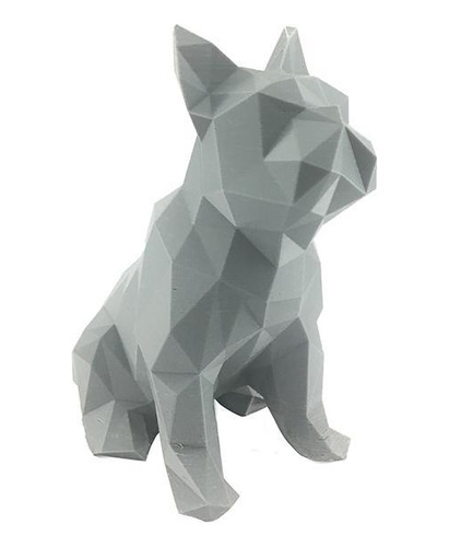 Buldog Francês Sentado Pet Low Poly Geométrico 3d Cinza