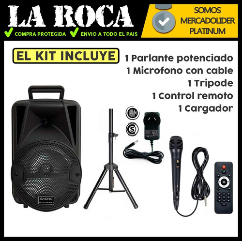 Bafle Potenciado 8 3000w Bluetooth Usb Sd Bateria Luces Led