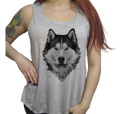 Musculosa Acampanada Husky Siberiano Cara Pintura