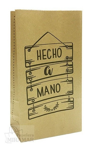 50 Bolsas Papel Kraft Madera '' Hecho A Mano'' S/manijas