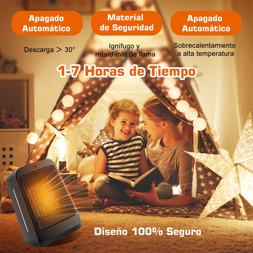 Calefactor Eléctrico Ptc Negro Cronometrado Portatil