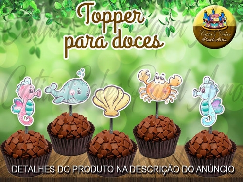 Fundo Do Mar 50 Topper Tag Aplique Para Doces