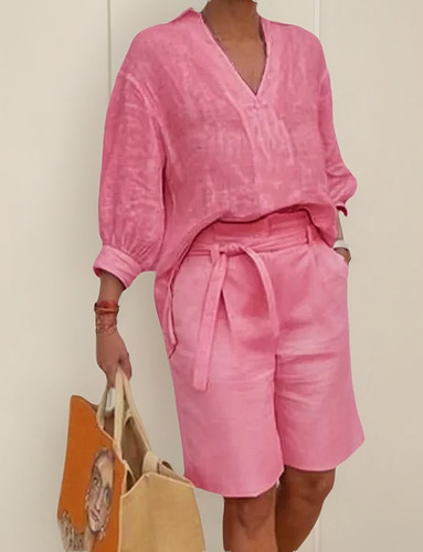 Conjunto De Camisa Y Pantalones De Algodón Y Lino Mujeres