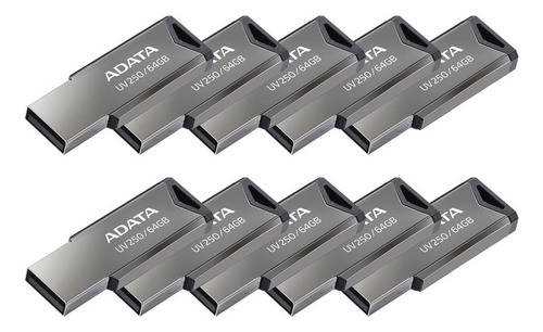 Kit 10 Memoria Usb 64gb Adata Uv250 Auv250-64g-rbk 2.0 Color Plateado