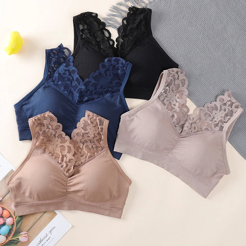 Sujetador Brassier Push Up Con Encaje Floral Estilo Sin Aro
