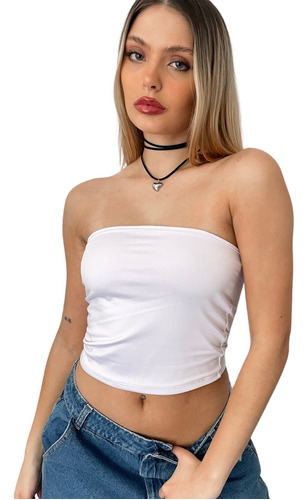 Top Strapless Bando Negro Blanco Moda Mujer 