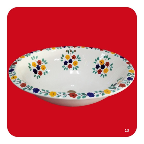 Imagen 3 de 3 de Lavabo Grande Color Cerámica Tipo Talavera 44x36x17 Cm M13
