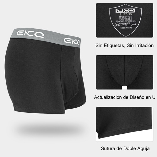 EKQ Boxer Hombre Algodon Pack de 4 Calzoncillos Bóxers Ropa Interior Underwear Trunk Multipack Elásticos S M L XL XXL Negro Gris Azul Marino 