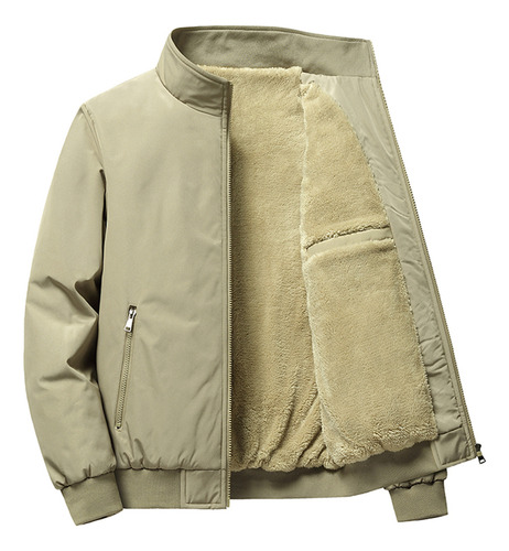 Casaco/jaqueta Masculina Com Zíper De Bolso, Gola Alta E