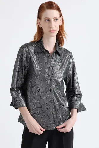 Blusa Bordados Perforados Folia, Negro Liola